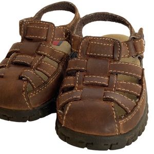 TOMMY HILFIGER Leather Fisherman Sandals Walking Shoes Flats Platform Brown